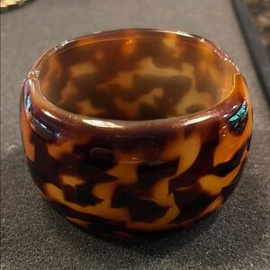 Wide Hinged Tortoise Shell Patterned Bangle Bracelet